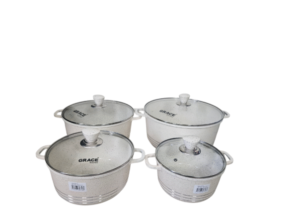 Marbled Die Cast Grey 4-Piece Cookware Set – Lightweight, Non-Stick & Cooking Friendly 20 cm-32 cm
