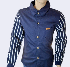 Rico Sophisticated Boys' White & Navy Long Sleeve Shirt with Black Stripes – Perfect for Special Occasions
