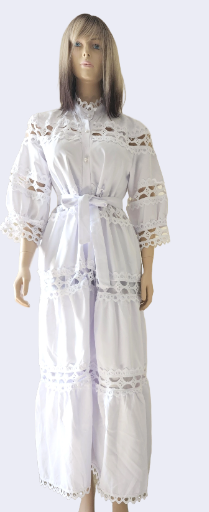 Queen White Lace-Print Design Long Gown - Image 6