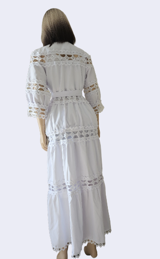 Queen White Lace-Print Design Long Gown - Image 5