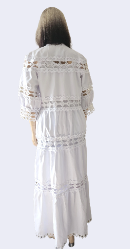 Queen White Lace-Print Design Long Gown - Image 2