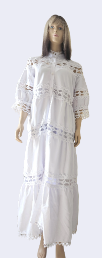 Queen White Lace-Print Design Long Gown