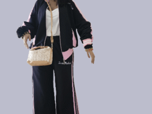 Vera Women's Premium Tracksuit – Black with Pink Stripes